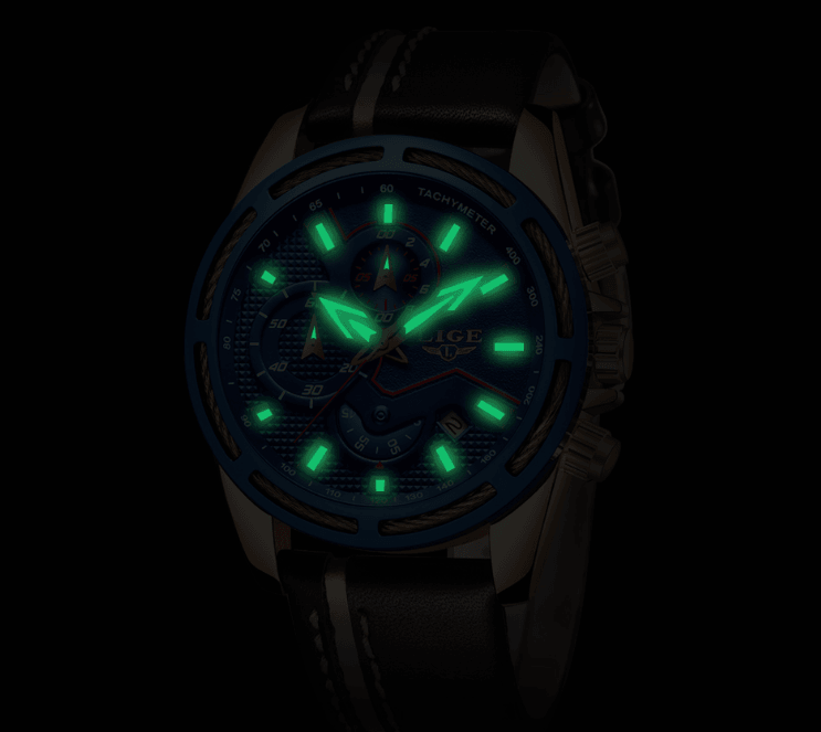 Men's Watch Chronometers Day View Fluorescent Pointers Unique Design waterproof