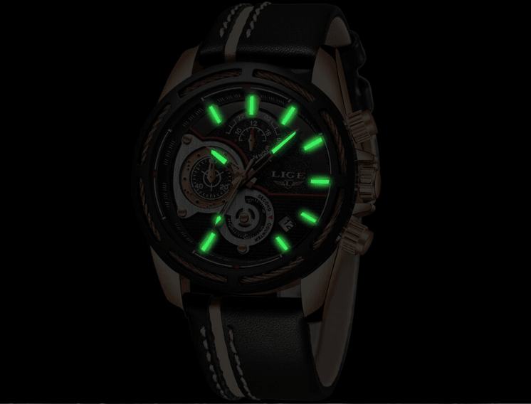 Men's Watch Chronometers Day View Fluorescent Pointers Unique Design waterproof