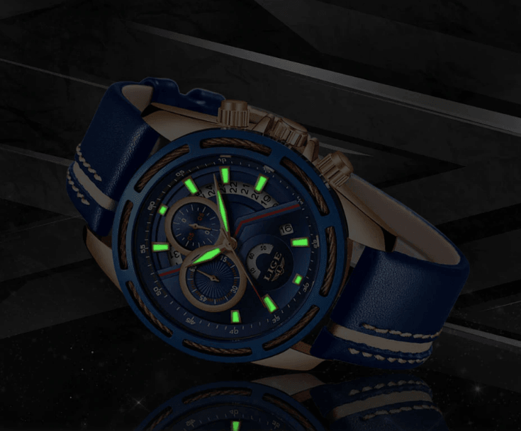 Men's Watch Chronometers Day View Fluorescent Pointers Unique Design waterproof