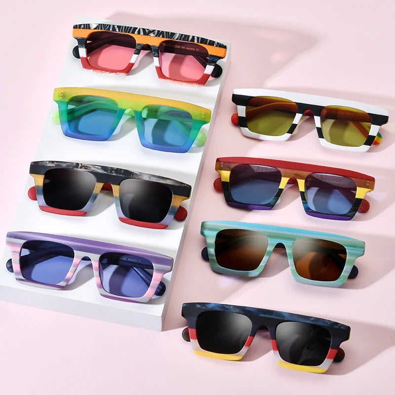 Borregls Multicolor Matte Acetate Polarized Sunglasses Women Brand Designer Oversize Big Square Sun Glasses Men Shades 19374T