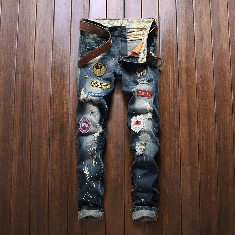 Factory Direct Sale Famous Brand Custom Button Mens Pantalones Designer Boyfriend Blue Regular Stacked Jeans Denim Pants for Men