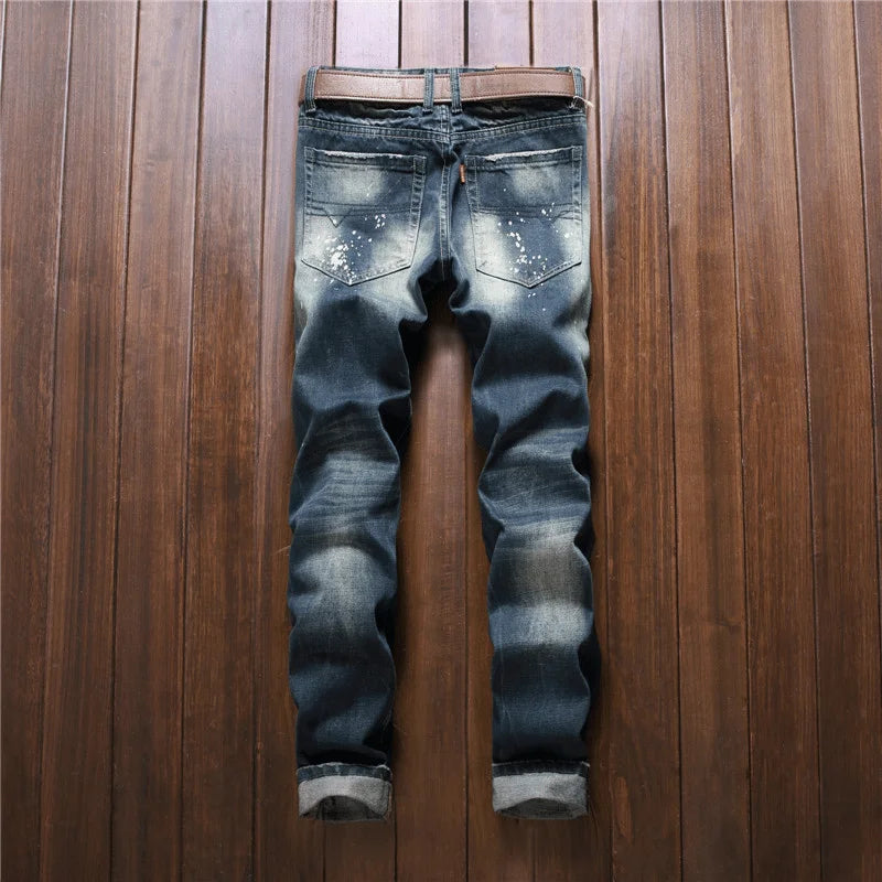 Factory Direct Sale Famous Brand Custom Button Mens Pantalones Designer Boyfriend Blue Regular Stacked Jeans Denim Pants for Men