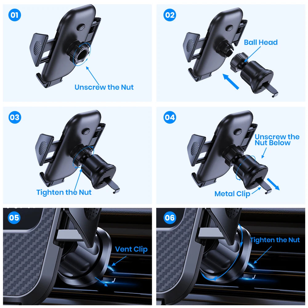 Car Phone Holder Mount Auto Locking Universal Phone Stand Holder with Hook Clip for Car Air Vent