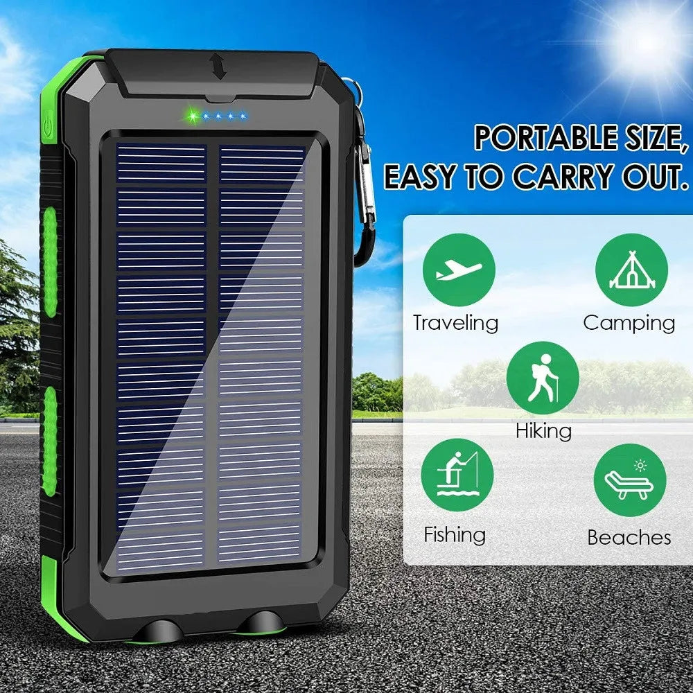 Solar Power Bank External Battery Charger Strong Light LED Light for All Smartphones