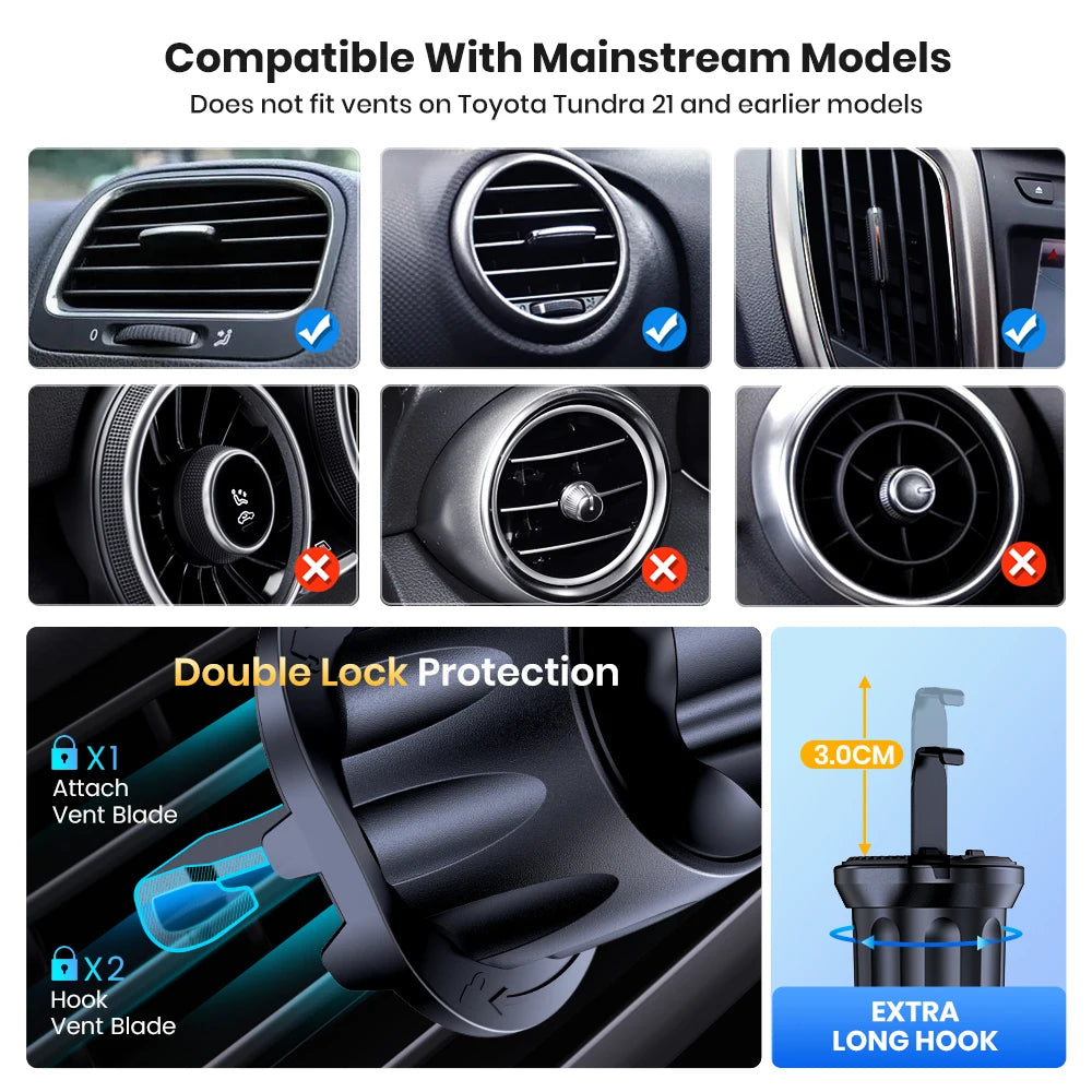 Car Phone Holder Mount Auto Locking Universal Phone Stand Holder with Hook Clip for Car Air Vent