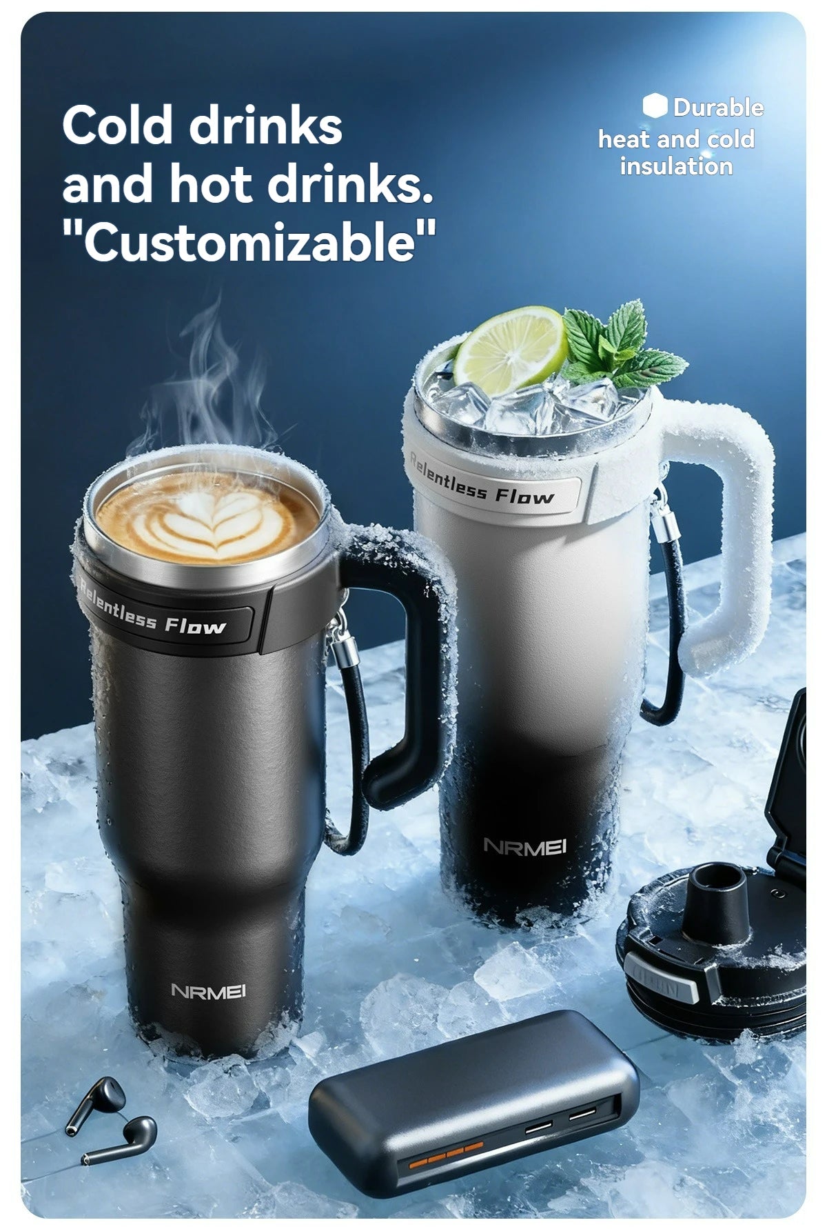 Large Tumbler Ceramic Inner with Handle Straw Cold Insulated Water Bottle