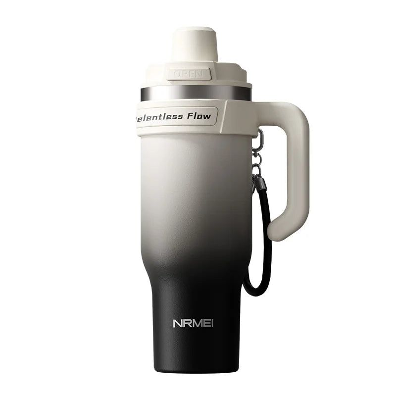 Large Tumbler Ceramic Inner with Handle Straw Cold Insulated Water Bottle