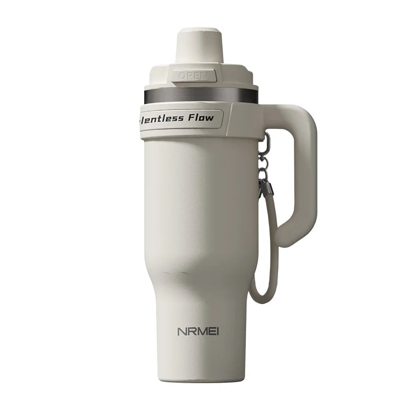 Large Tumbler Ceramic Inner with Handle Straw Cold Insulated Water Bottle