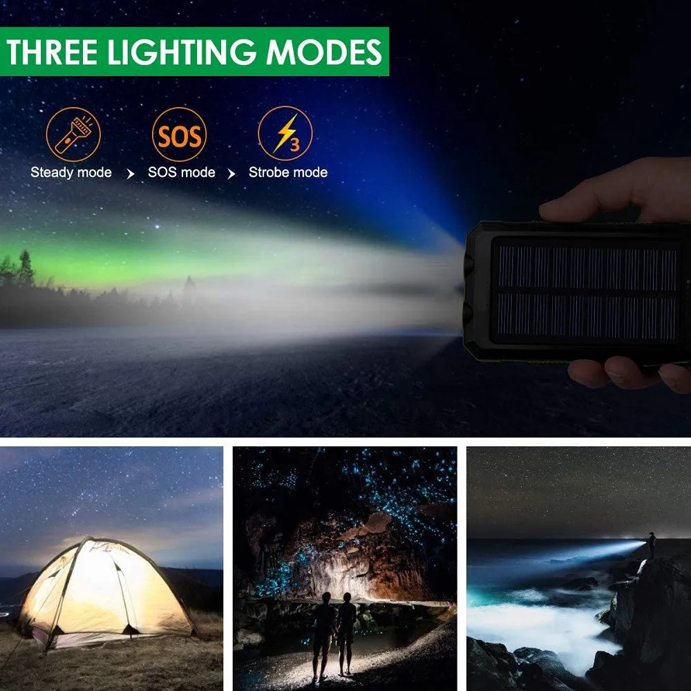 Solar Power Bank External Battery Charger Strong Light LED Light for All Smartphones