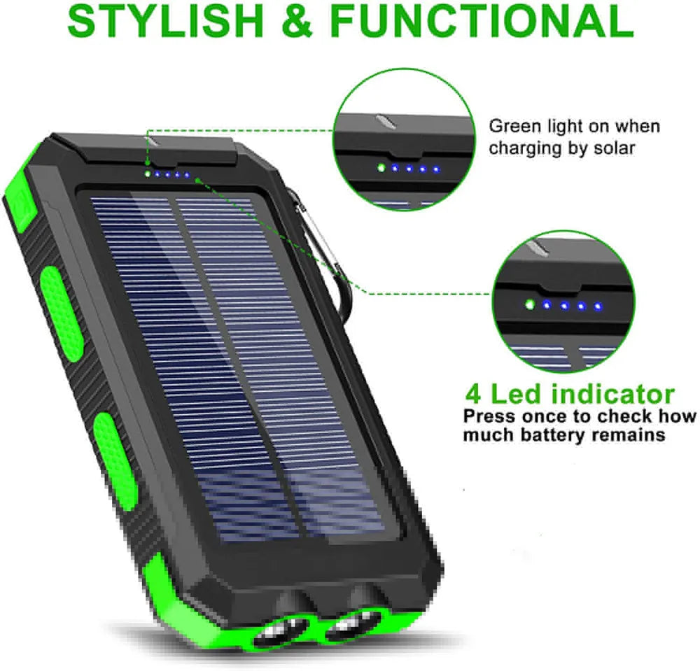 Solar Power Bank External Battery Charger Strong Light LED Light for All Smartphones