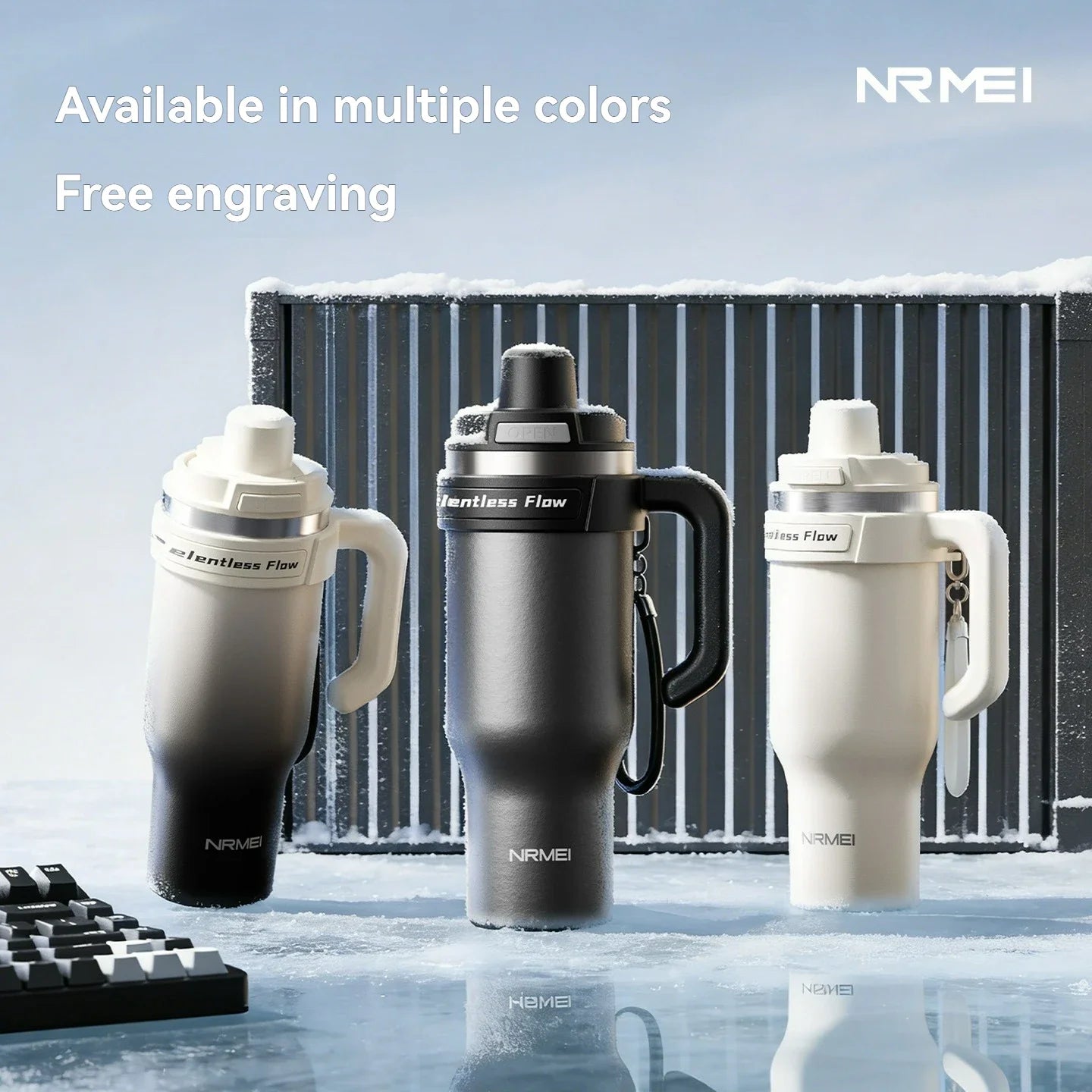 Large Tumbler Ceramic Inner with Handle Straw Cold Insulated Water Bottle