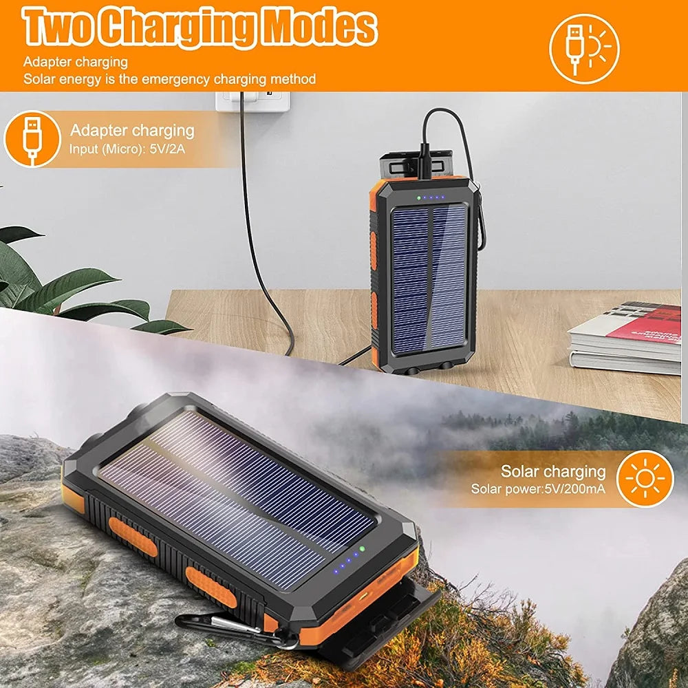 Solar Power Bank External Battery Charger Strong Light LED Light for All Smartphones