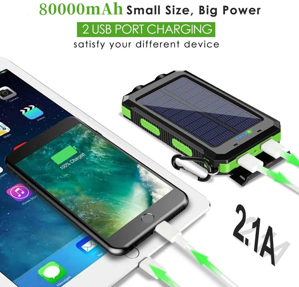 Solar Power Bank External Battery Charger Strong Light LED Light for All Smartphones