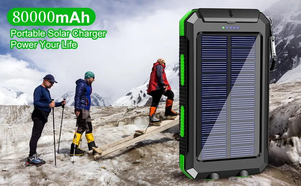 Solar Power Bank External Battery Charger Strong Light LED Light for All Smartphones