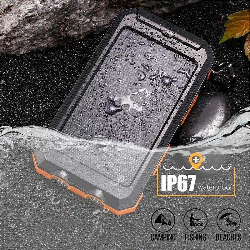 Solar Power Bank External Battery Charger Strong Light LED Light for All Smartphones
