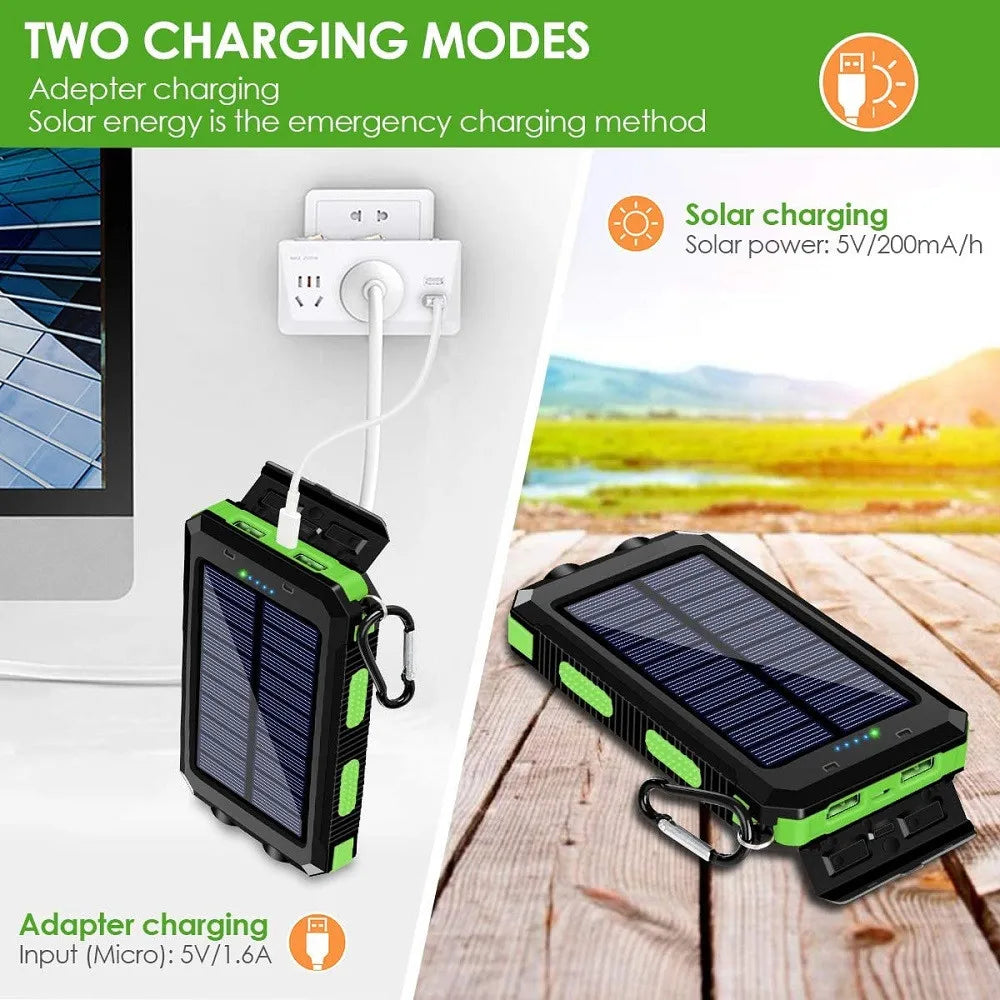 Solar Power Bank External Battery Charger Strong Light LED Light for All Smartphones